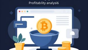Футуристическая иллюстрация с символами криптовалют для анализа трендов доходности биткоин кранов в 2026 году